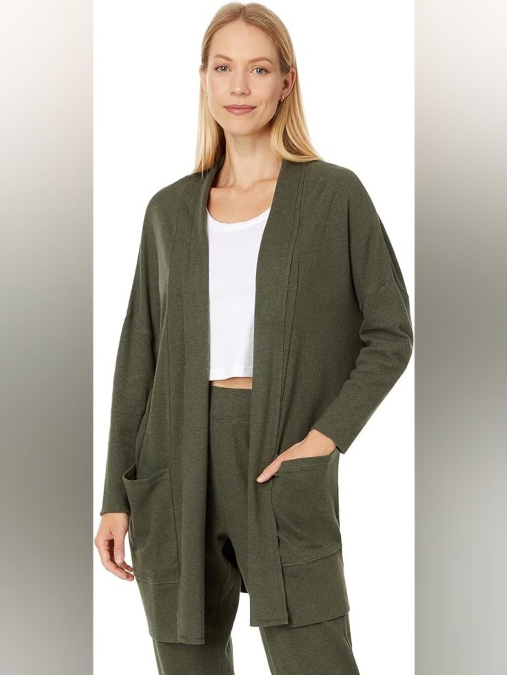Pact Airplane Cardigan Size XL/XXL Olive Green Open Front Pockets Organic Cotton